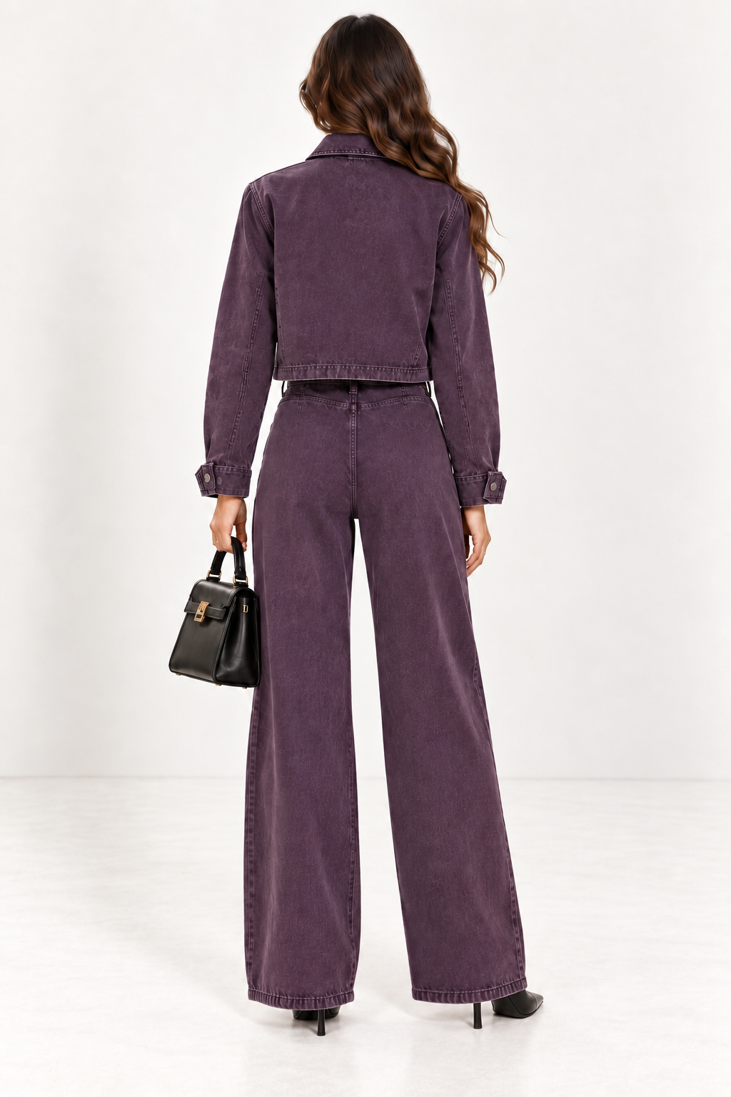 Washed Plum Oversized Button Jacket & Wide-Leg Pants Set