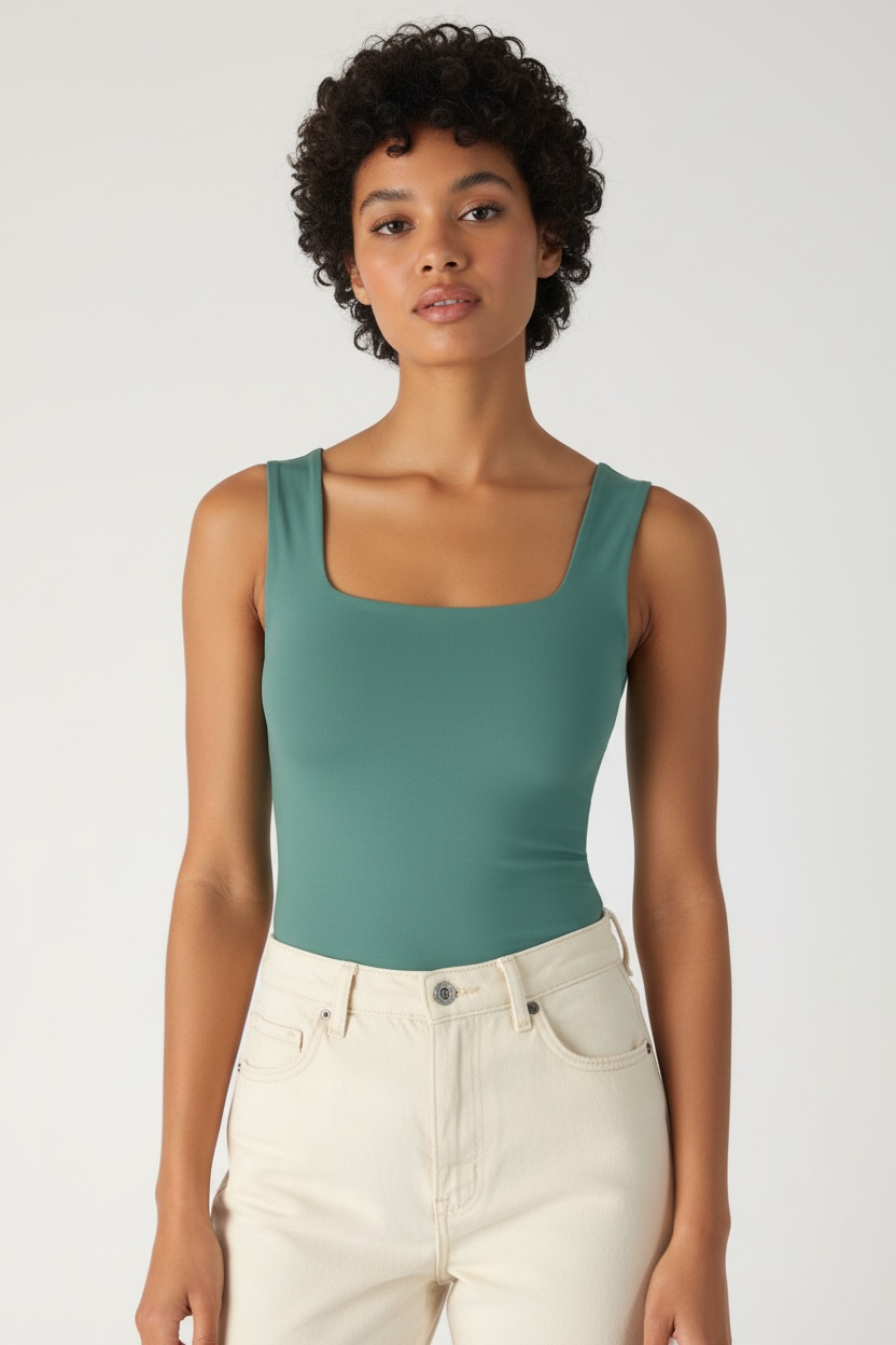 Clean Line Square Neck Top in Dusty Teal