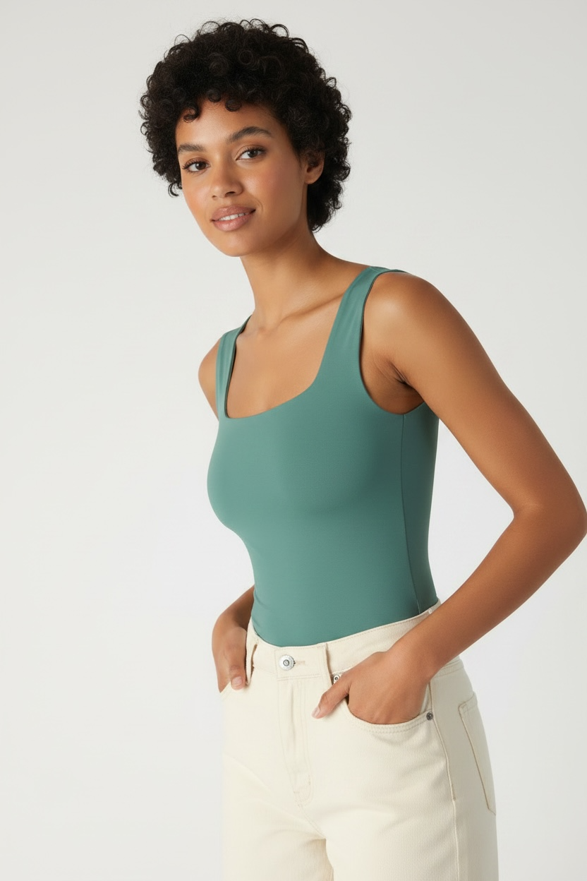 Clean Line Square Neck Top in Dusty Teal