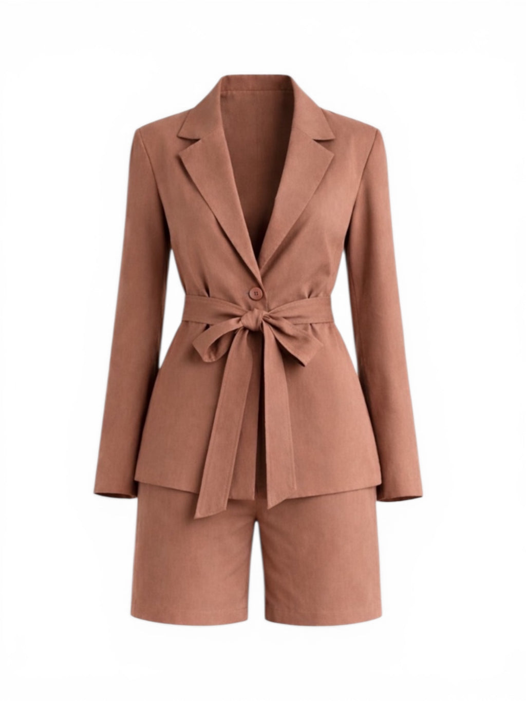 Tailored Linen Blend Blazer & Shorts Set in Brown